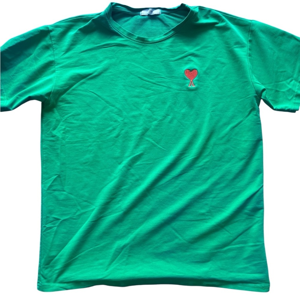 AMI Alexandre Mattiussi Green Heart Logo T Shirt Minimal Designer Tee - Picture 3 of 6